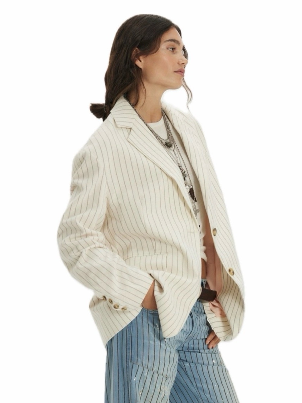 Free People Reggie Blazer in Ivory Combo NWT